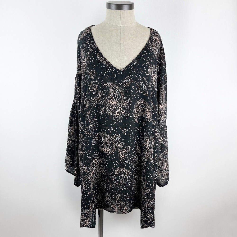 Prescott New York Women's Plus Size Black Paisley Print Bell Sleeve Blouse Sz 28